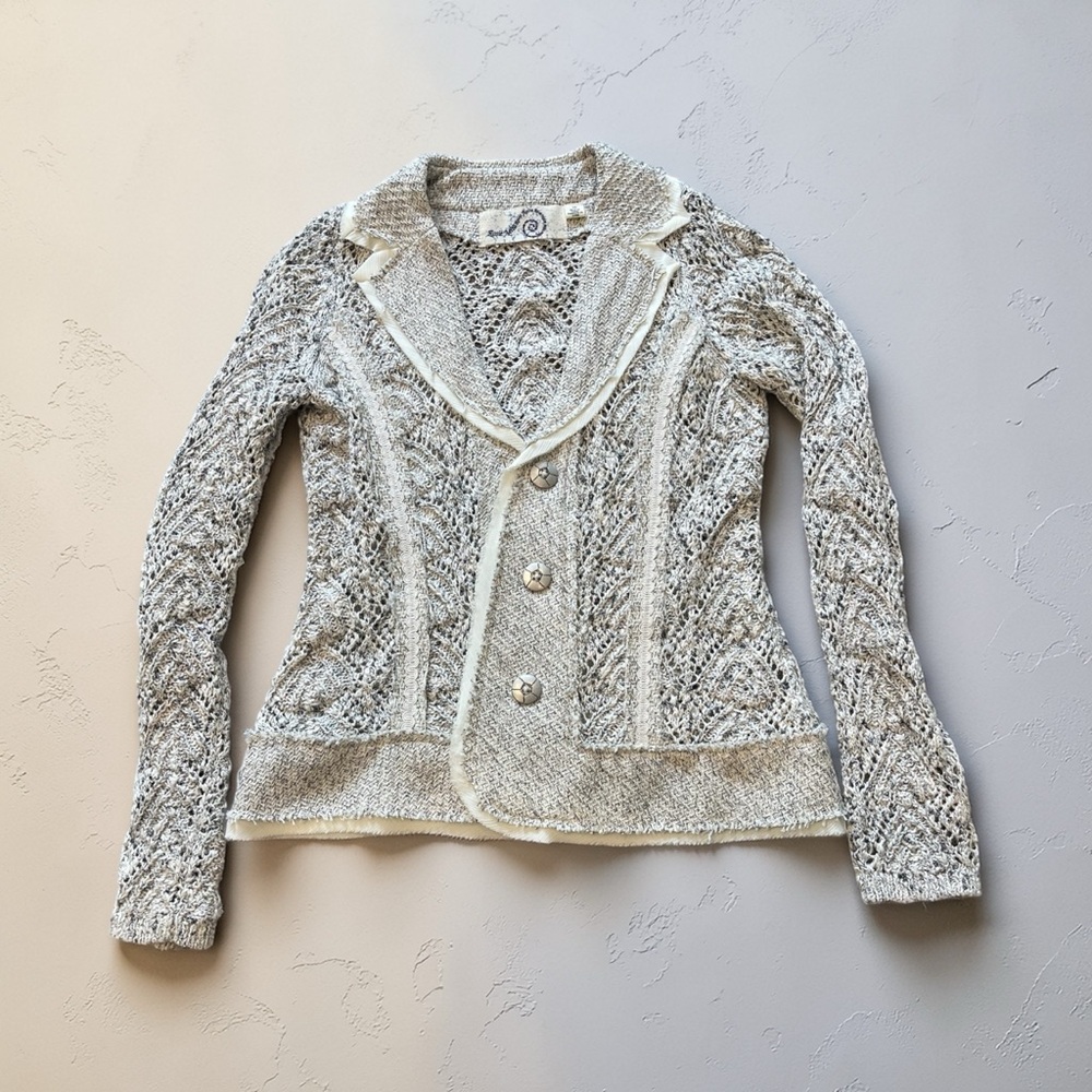 Anthropologie Cream and Gray Textured Knit Blazer/ sweater / jacket